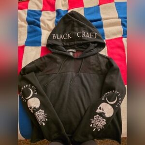 Blackcraft Cult Fishnet Crop Hoodie Womens Large